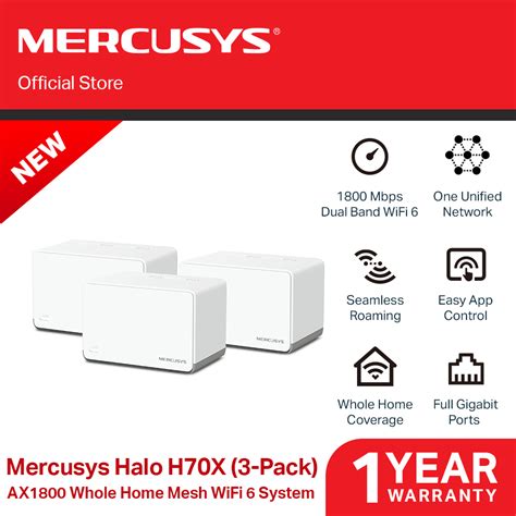 Mercusys Halo H70X (3-Pack) AX1800 Whole Home Mesh WiFi 6 System | Dual ...