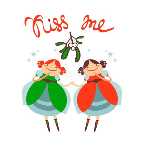 Mistletoe Lesbian Kiss Stock Vector Illustration Of Isolated