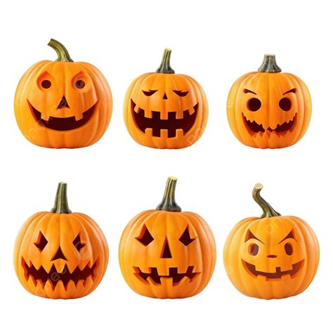 Halloween Pumpkin Five Funny Faces Isolated On White Pumpkin Png