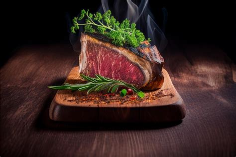 Premium Photo Grilled Beef Steaks Medium Rare With Spices On Wood