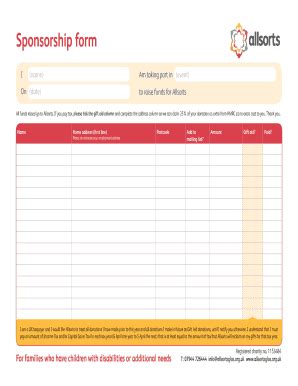 Fillable Online Allsortsglos Org Sponsorship Form Allsorts