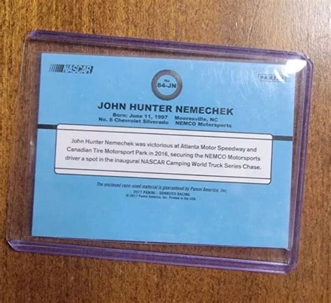 Rare Panini Donruss Nascar Relics R Tro John Hunter Nemechek