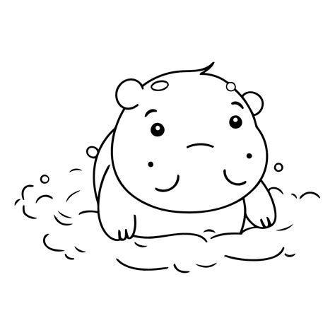 Premium Vector Cute Hippo In Water Of A Cartoon Character