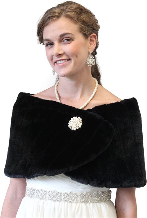 Tion Design Bridal Shawl Fur Wrap One Size Black Free Brooch At Amazon Womens Clothing Store