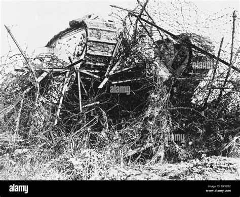 Tank In Barbed Wire Stock Photo Alamy