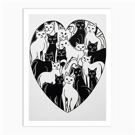 Heart Cat Line Drawing Art Print by Meowsterpieces - Fy