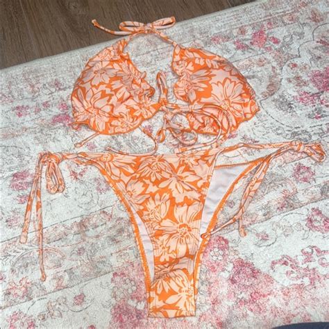 SHEIN Swim Floral Orange Bikini Set Poshmark