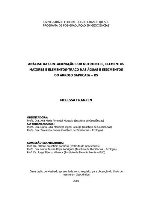 Pdf An Lise Da Contamina O Por Nutrientes Rigeo Cprm Gov Br Jspui