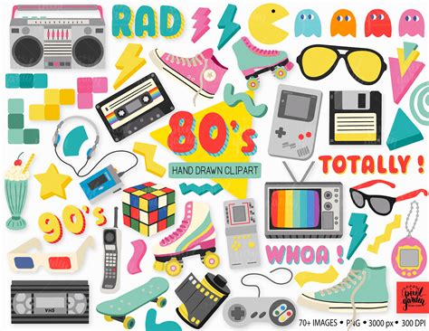 80s Clipart. Hand Drawn Eighties, Nineties Nostalgia Clip Art. 80s, 90s ...