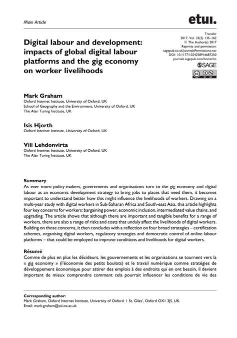 PDF Digital Labour And Development Impacts Of Global Digital Labour