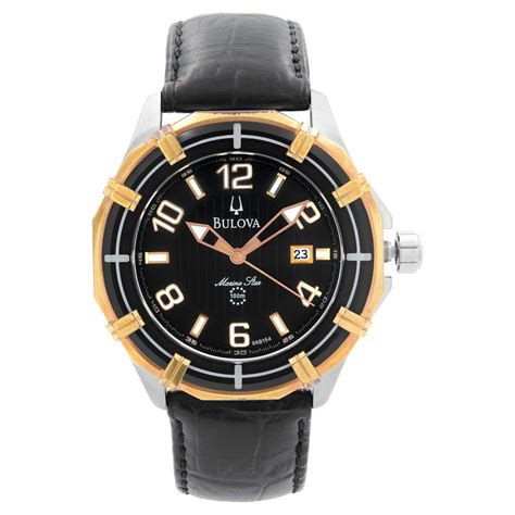 Bulova Marine Star Steel Rose Gold Tone Black Dial Quartz Mens Watch