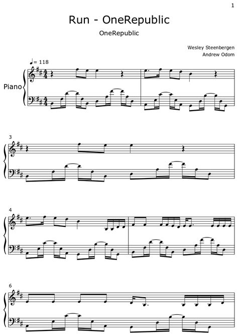 Run Onerepublic Sheet Music For Piano