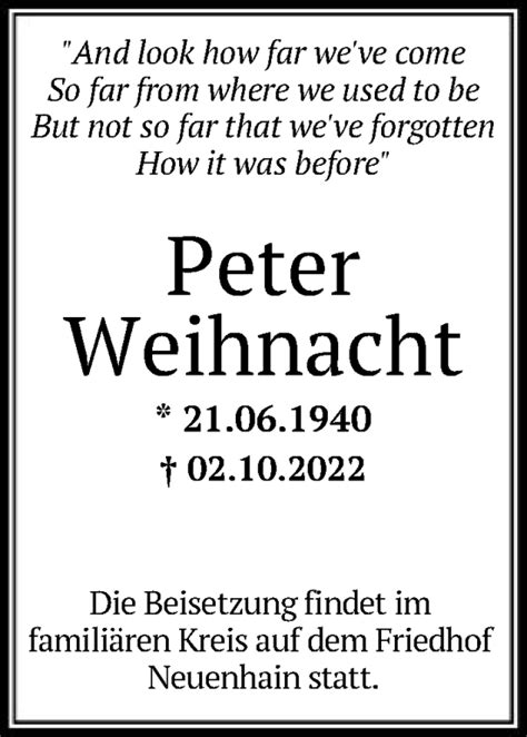 Traueranzeigen Von Peter Weihnacht Trauer Rheinmain De