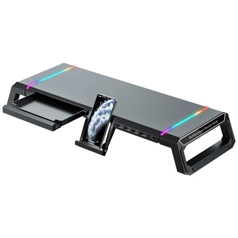 KYOLLY RGB Gaming Computer Monitor Stand Riser with Drawer,Storage and ...