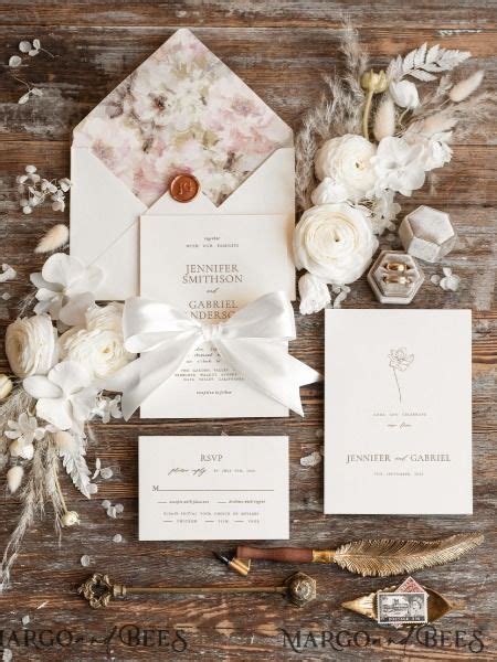 Elegant Nude Wedding Invitations Glamour Wedding Invitation Suite Vintage Floral Fun Wedding