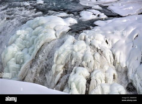 Gullfoss, frozen waterfalls, Iceland, Ísland, Europe Stock Photo - Alamy