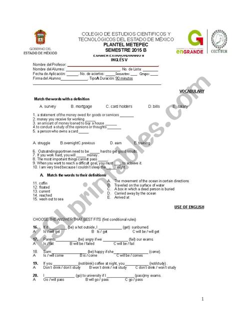 Final Exam Esl Worksheet By Sheccid