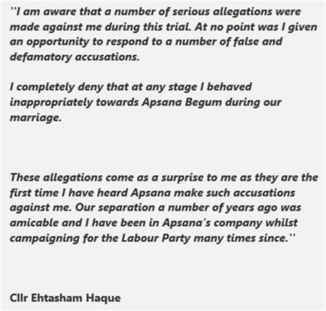 Statements of Apsana Begum MP, Cllr. Ehtashamul Haque & Tower Hamlets ...