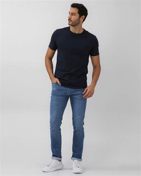 Cal A Jeans Masculina Slim Estonada Azul Jeans M Dio Original By