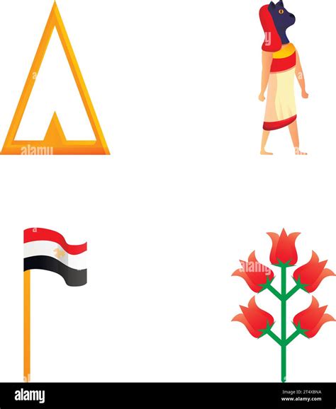 Egypt Symbol Icons Set Cartoon Vector Egyptian Deity Country Flag And