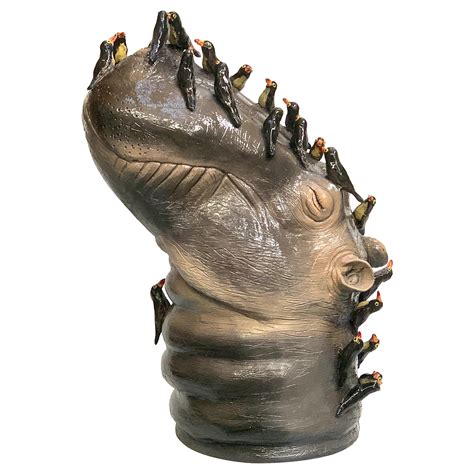 Mid-Century Italian Ceramic Hippo and Musk Ox Figures For Sale at 1stDibs