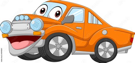 Cartoon funny orange car mascot character Stock Vector | Adobe Stock