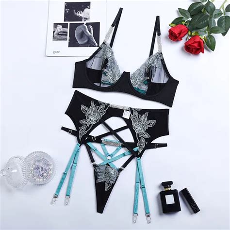 Ellolace Fancy Lingerie Rhinestone Sexy Porn Underwear Women Body