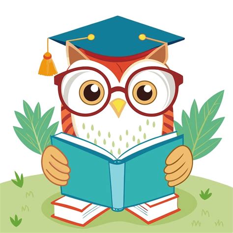 A Wise Owl Wearing Glasses And A Graduation Cap Reading A Book