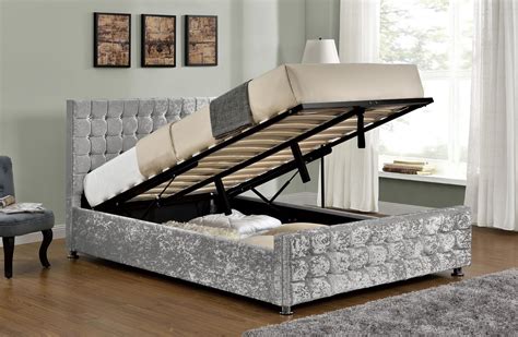 Boston Silver Crushed Velvet Diamante Ottoman Bed Frame Sensation Sleep Beds And Mattresses