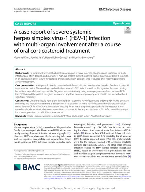 Pdf A Case Report Of Severe Systemic Herpes Simplex Virus Hsv