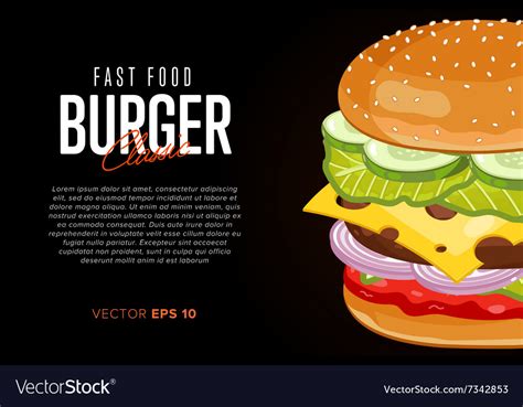 Burger on black background with abstract text Vector Image