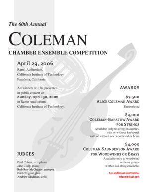 Fillable Online Its Caltech 2006 COLEMAN CHAMBER ENSEMBLE COMPETITION