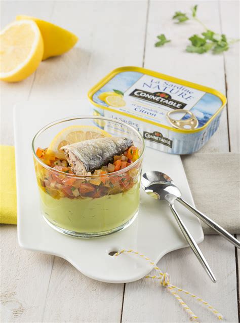 Recette verrine multicolore à la Sardine nature et sa rondelle de