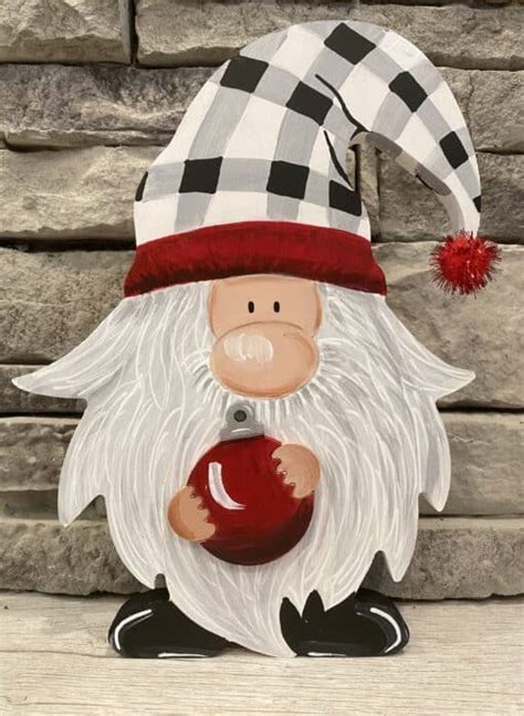 Buffalo Plaid Christmas Gnome Free Standing Wooden Cutout Swirlz Art