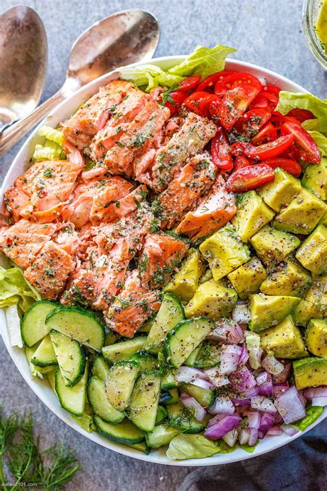 Salmon Salad With Avocado Tomato And Cucumber Salmon Recipes