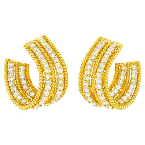 Diamond Set Gold Earrings Swiss For Sale At 1stdibs