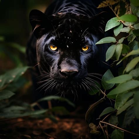 Premium Ai Image A Majestic Black Panthers Fierce Face Camouflaged In