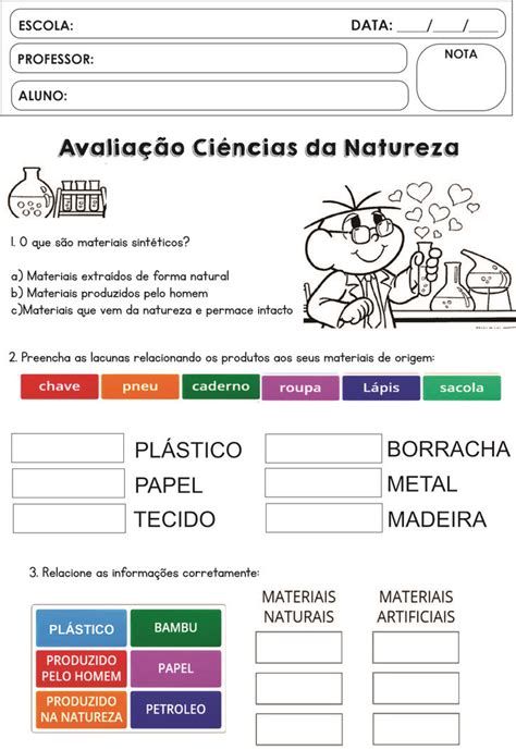 Avalia O Ci Ncias Da Natureza Materiais Sint Ticos E Naturais