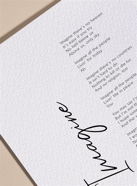 Imagine by John Lennon Printable Imagine Lyrics Print John - Etsy