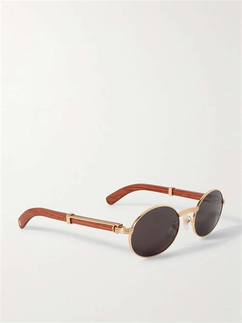 Cartier Eyewear Première Round Frame Gold Tone And Wood Sunglasses For Men Mr Porter