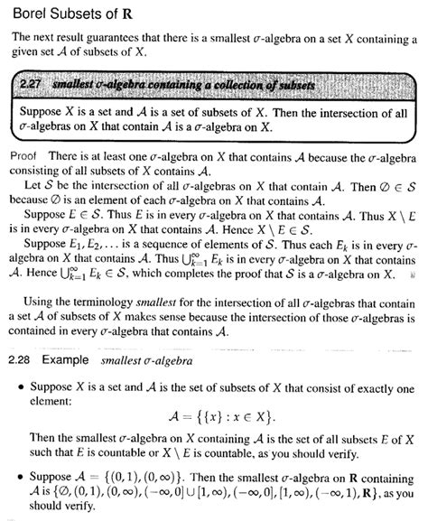 Smallest Sigma Algebra .... Axler, Example 2.28 ....