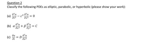 Solved Classify The Following PDEs As Elliptic Parabolic Chegg