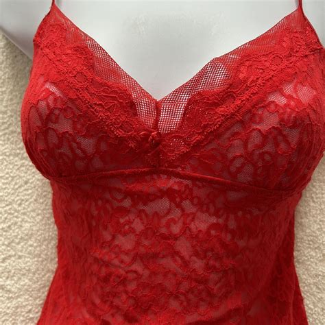 Victorias Secret Red Lace Lingerie Slip Dress Depop