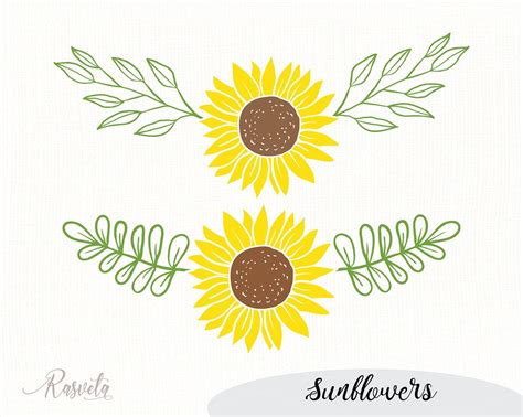 Divider Doodle Sunflower With Leaves Sunflower Monogram Etsy