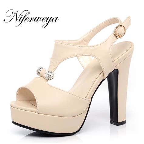 New sexy 12 cm thick heel Platform high heels Big size 31 43 summer ...