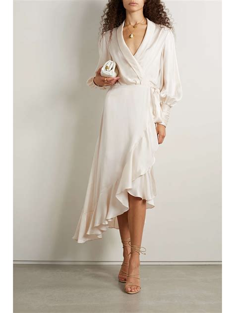 Zimmermann Asymmetric Ruffled Silk Satin Wrap Dress Net A Porter