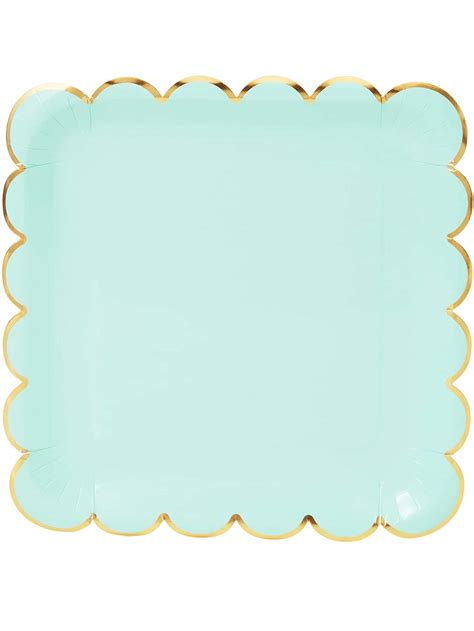 Mint Green Square Paper Plates, Gold Foil Scalloped Edge (9 In, 48 Pack ...