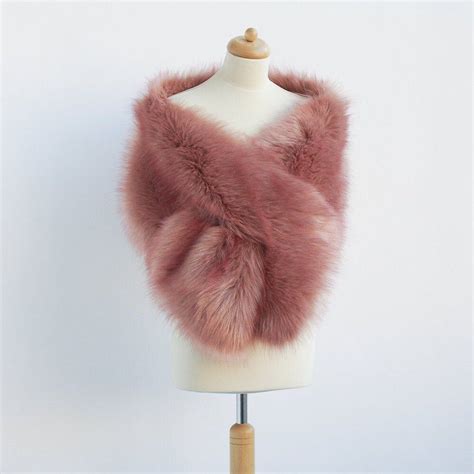 Dusty Pink Winter Bridal Shawl Faux Fox Fur Shawl Bridal Stole