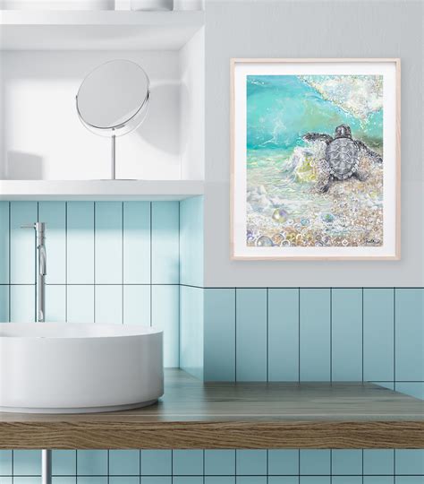 Beach Bathroom Decor Sea Turtle Art Prints Coastal Bathroom Etsy