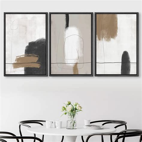 Signleader Framed Canvas Print Wall Art Set Grunge Brown White Paint